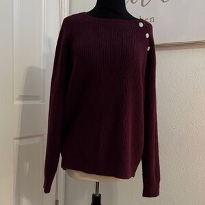 BIG DIVORCE SALE—Knox Rose Burgundy Sweater with Shoulder Buttons